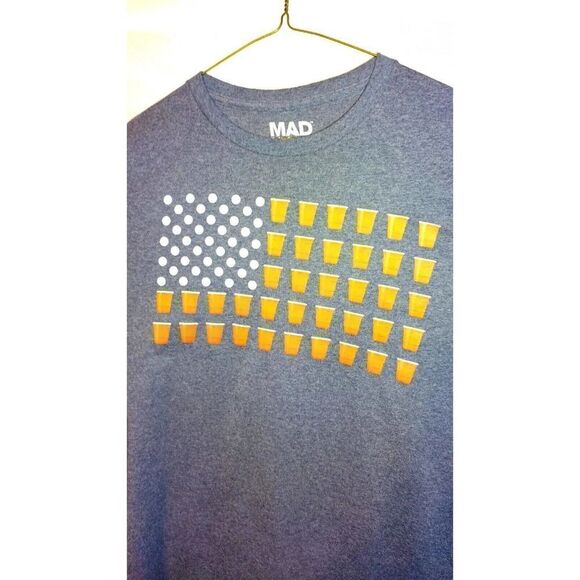 Mad Engine USA Beer Pong Mens Blue XL shirt American Flag Design Patriotic Solo - Picture 2 of 6